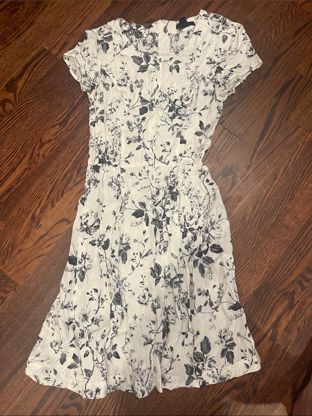 H&M White Midi Dress with Black Floral Print
